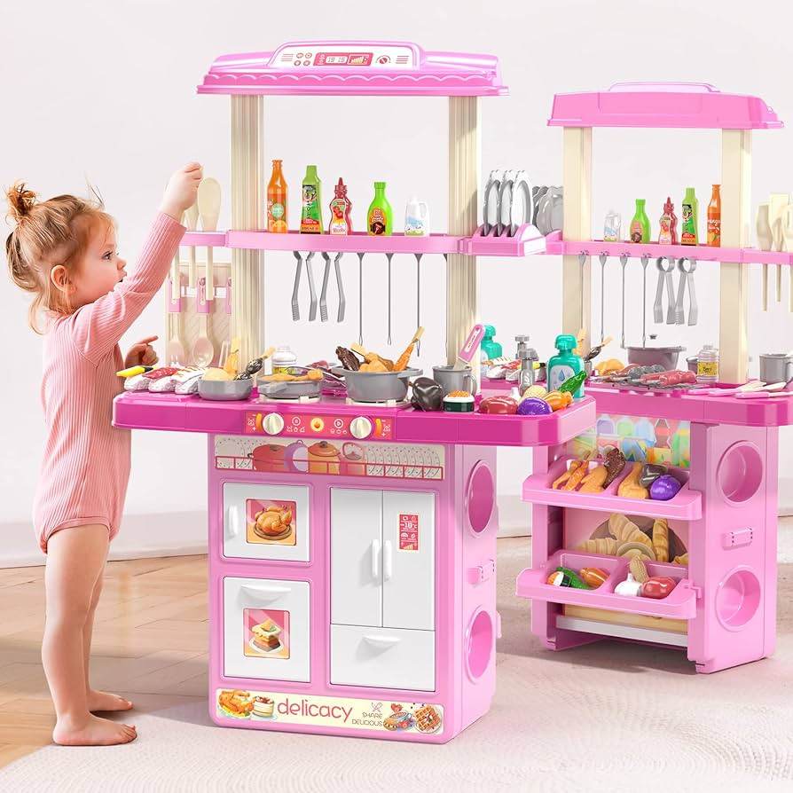 TEMI Kitchen Playset | 2-in-1 Kids Kitchen & Grill Playset, Play Kitchen with 60Pcs Toy Accessori... | Amazon (US)