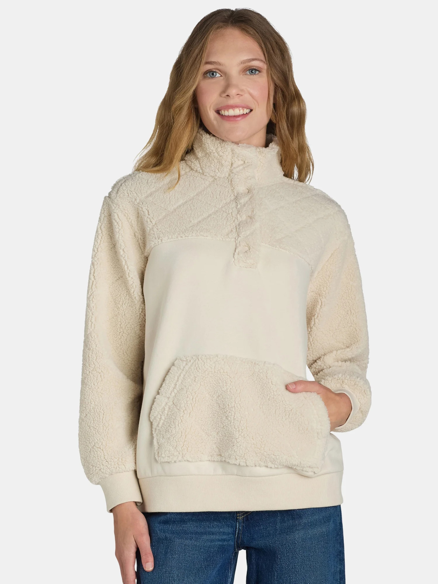 Time and Tru Women's Quilted Fleece Pullover, Sizes S-XXXL | Walmart (US)