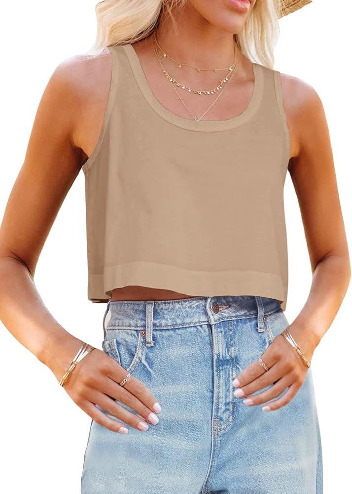 Aoysky Womens Cotton Crop Tops Casual Loose Tank Top Sleeveless Basic Cropped Athletic Yoga Worko... | Amazon (US)