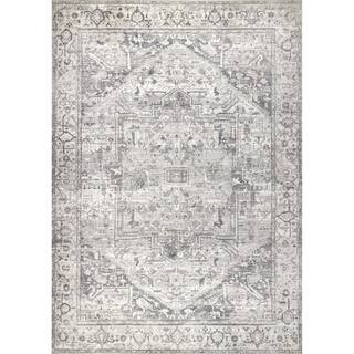 Brielle Doormat 3 ft. x 5 ft. Grey Machine Washable Vintage Medallion Indoor Area Rug | The Home Depot