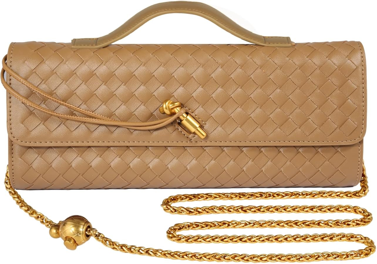 Woven Evening Bag Clutch Purses For Women, Woven Leather Crossbody Bag Purse For Women With Gold ... | Amazon (US)