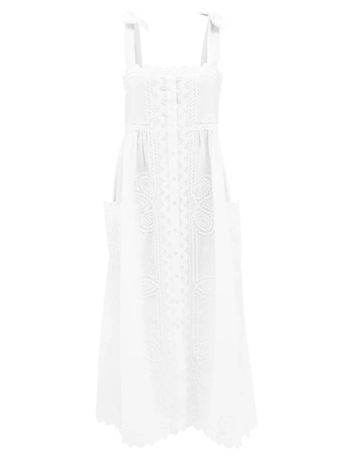 Tie-shoulder rickrack-trimmed cotton midi dress | Juliet Dunn | Matches (US)