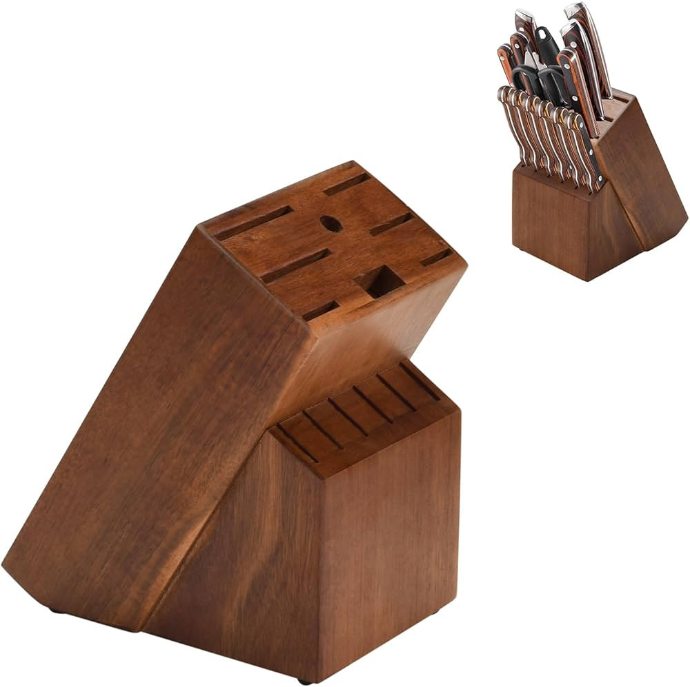 Wood Kitchen Knife Block, Universal Kitchen Knife Holder Kitchen Knife Storage Rack 14 Slots Knif... | Amazon (US)