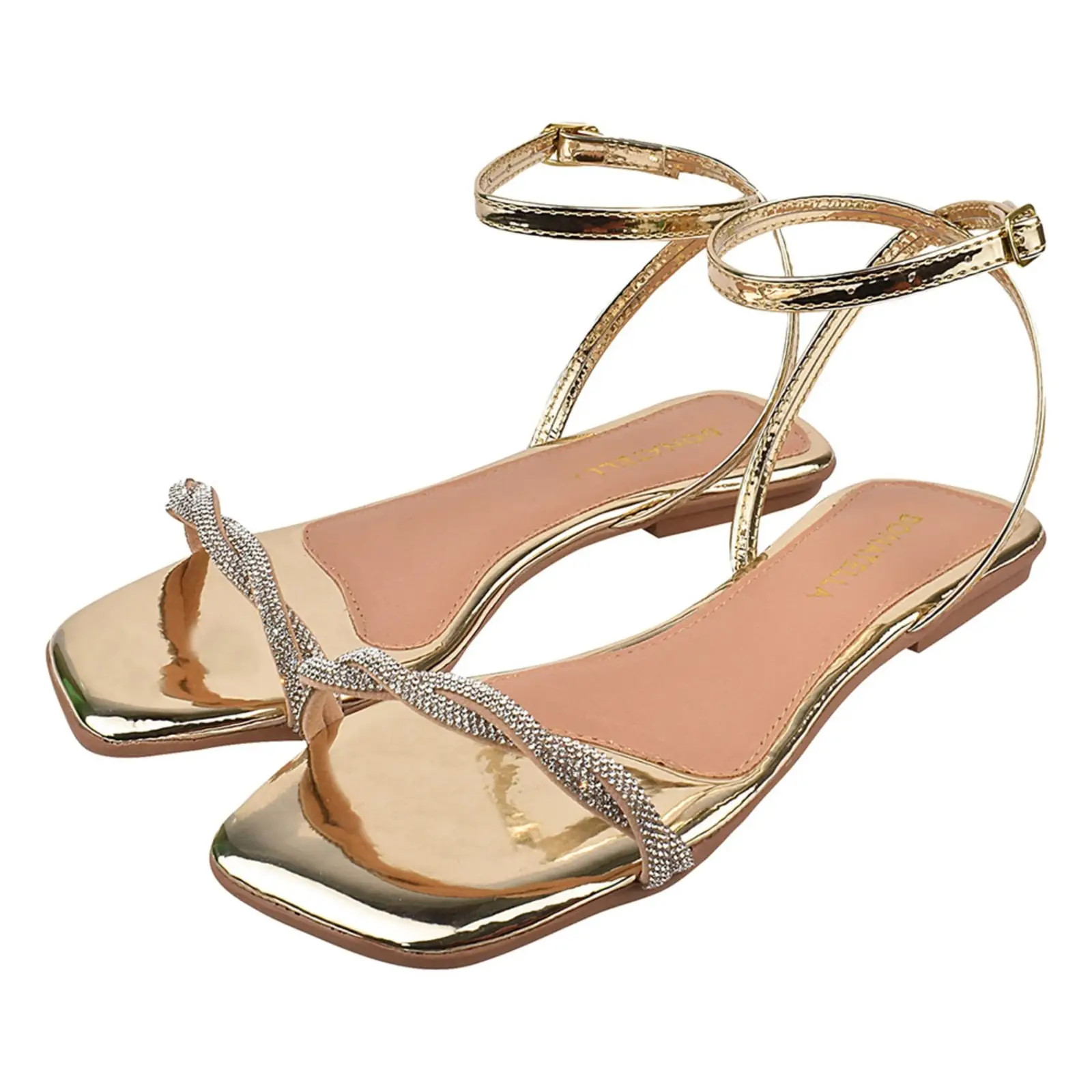 Sandália Rasteira Feminina Donatella Shoes Bico Quadrado Rasteirinha Trançada Brilho Strass Cam... | Dafiti (BR)
