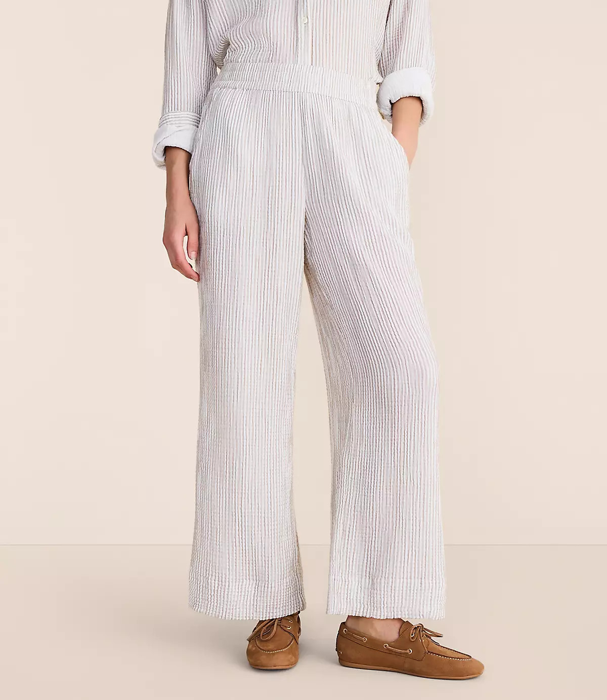 Lou & Grey Striped Triple Cloth Wide Leg Pants | LOFT