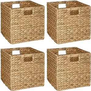 IsVie Woven Hyacinth Storage Baskets 4 Pack, Rectangle Storage Container Organizer Baskets with B... | Amazon (US)