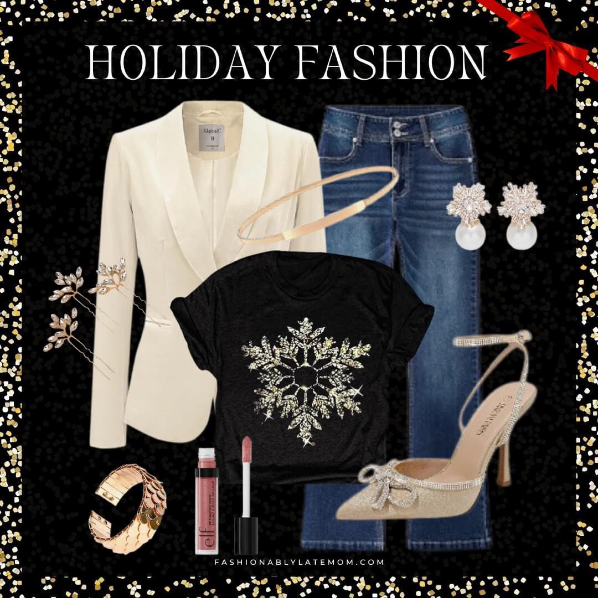 Holiday outfit inspiration from Amazon !

Fashionably Late Mom. 
Gorgeous outfit for holiday season. 
Adorable snowflake details.