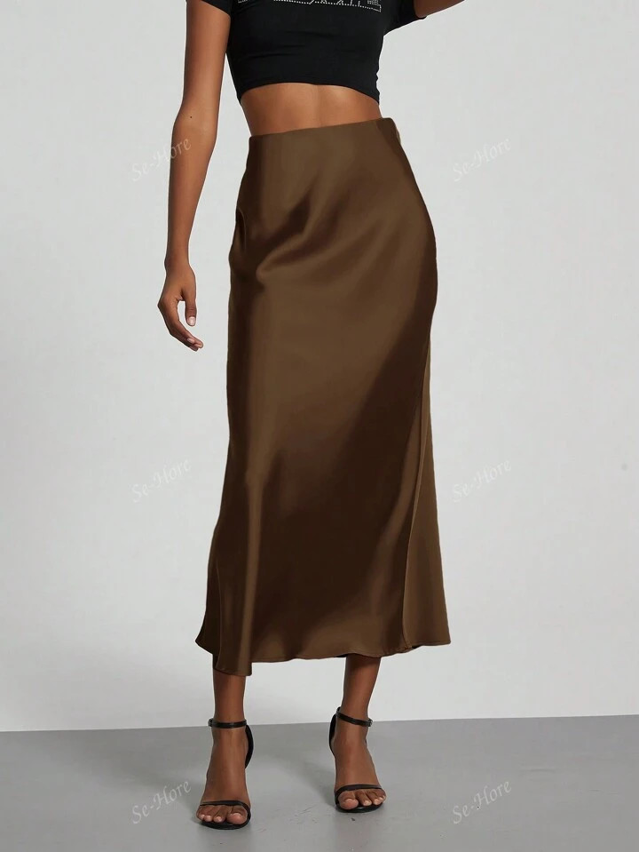 Women's Fashion Casual Stretch Silk Satin Texture Satin Skirt | SHEIN