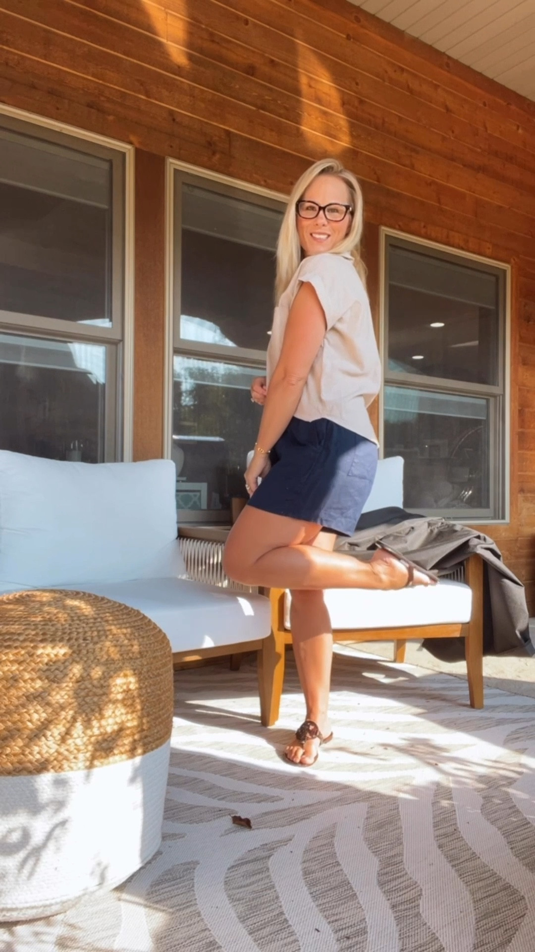 Cruising into fall, loving so many items, but it’s still too hot to wear some of them so pairing a pair of J.Crew linen shorts with an older button-down top that I had in my closet/ some Miller sandals and my new Tory Burch glasses 

#LTKSeasonal #LTKOver40 #LTKSaleAlert