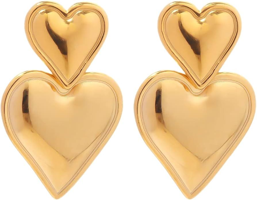 Lemogino INS style stainless steel earrings love 14K gold heart-shaped pendant fashion personalit... | Amazon (US)