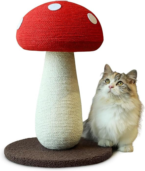 Cat Scratching Post Full Sisal Wrap Cat Tree Cute Mushroom Cat Tower Scratcher for Indoor Cats 19... | Amazon (US)
