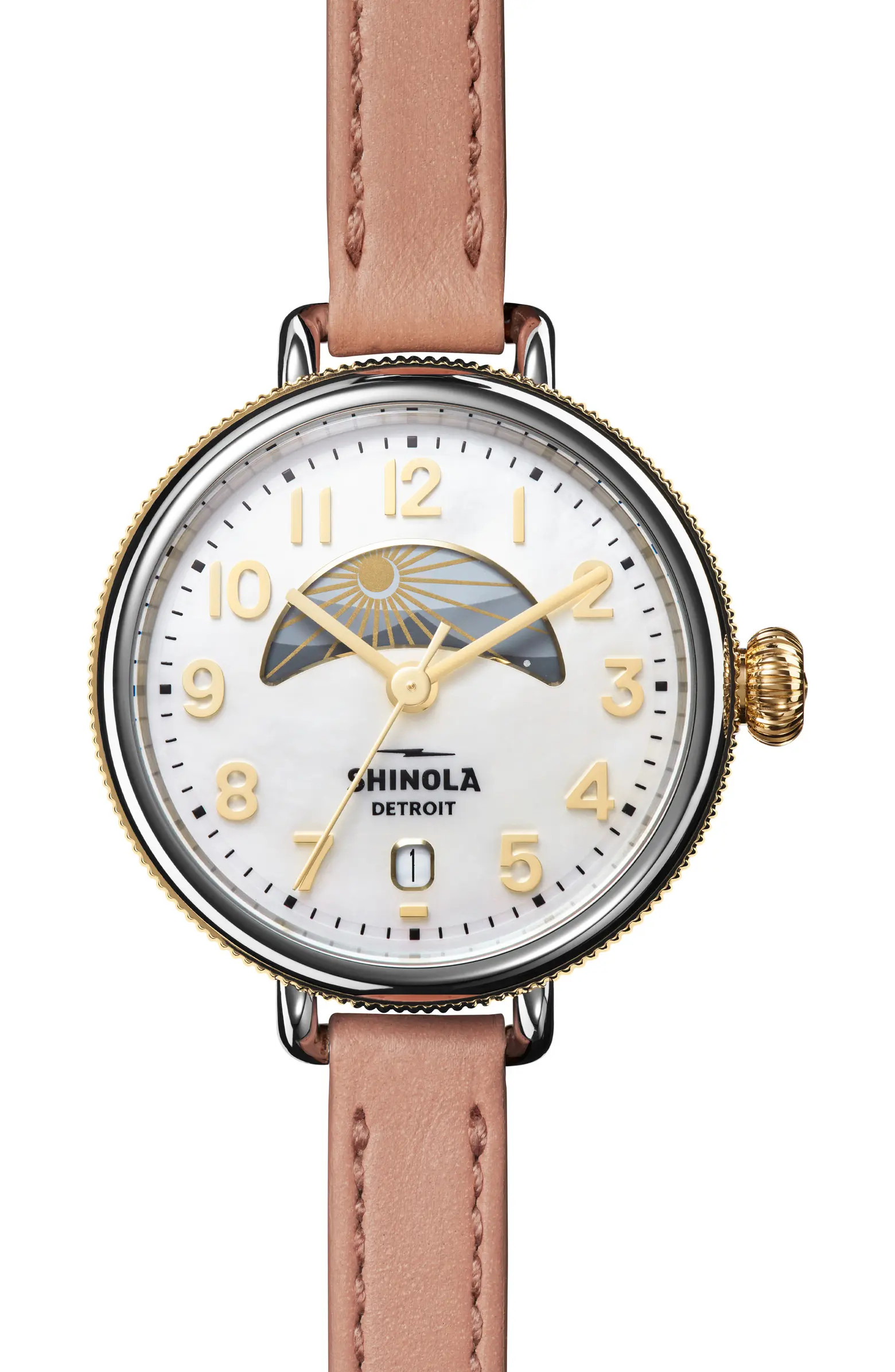 The Birdy Day & Night Leather Strap Watch, 38mm | Nordstrom