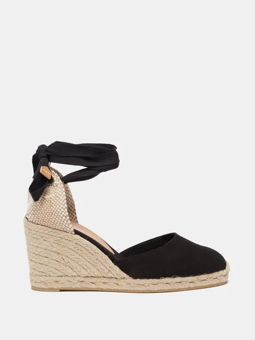 Castañer - Carina 80 Canvas & Jute Espadrille Wedges - Womens - Black | Matches (US)