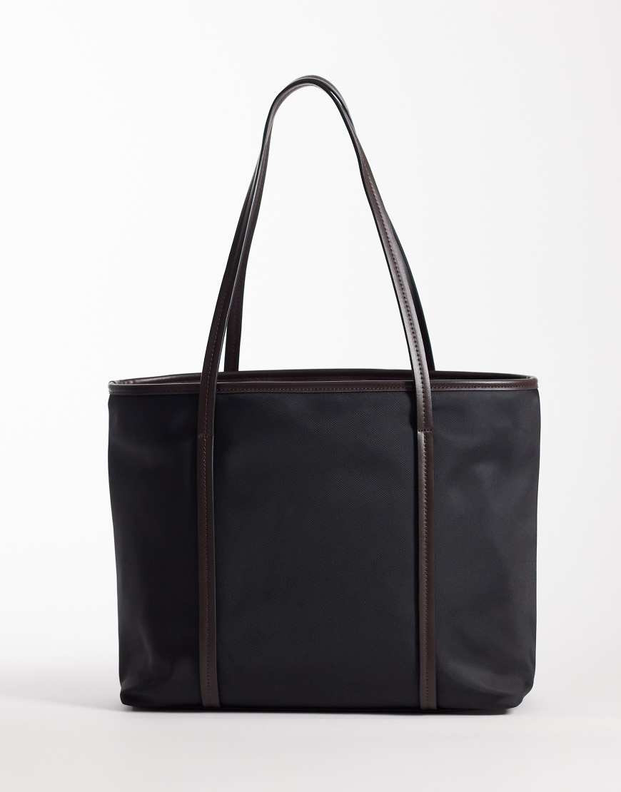ASOS DESIGN nylon contrast strap tote in black | ASOS (Global)