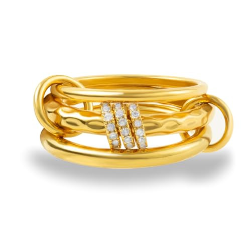 HOLINSE Gold Chunky Stackable Rings for Women Non Tarnish, 18K Gold Plated Multi-Link Connected Rings, Stackable CZ Cubic Zirconia Rings Set (9) | Amazon (US)