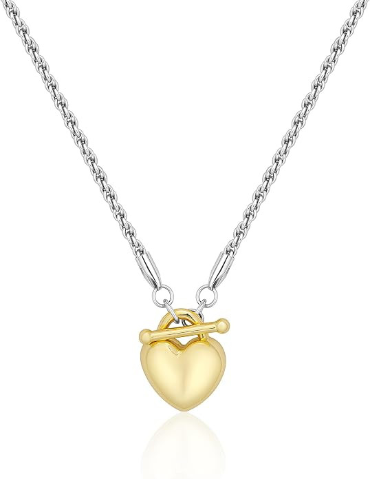 Gold Heart Necklace for Women 14K Gold Plated Chain Necklace Heart Choker Pendant Necklace Clasp ... | Amazon (US)