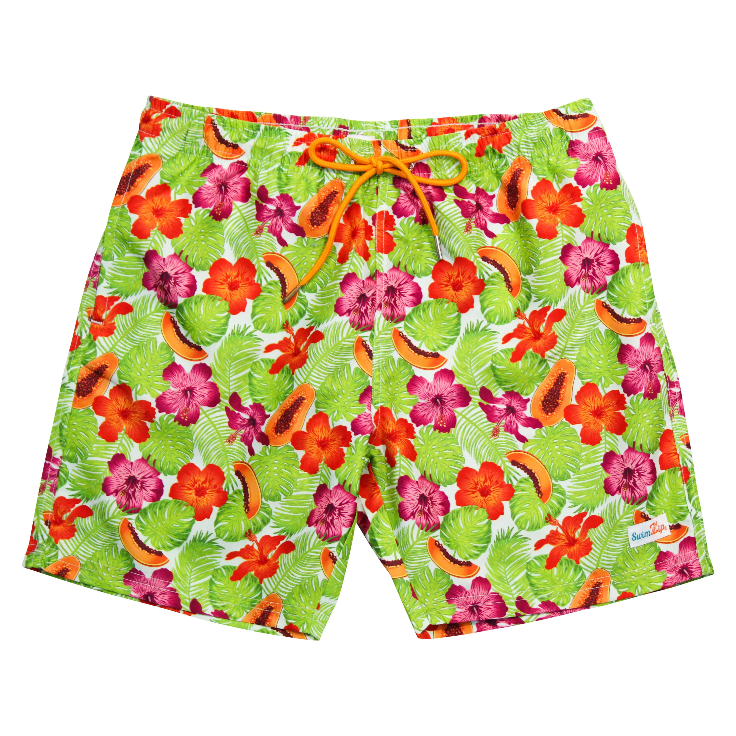 Boy's Swim Trunks Boxer Brief Liner (sizes 6-14) | "Hibiscus" | SwimZip