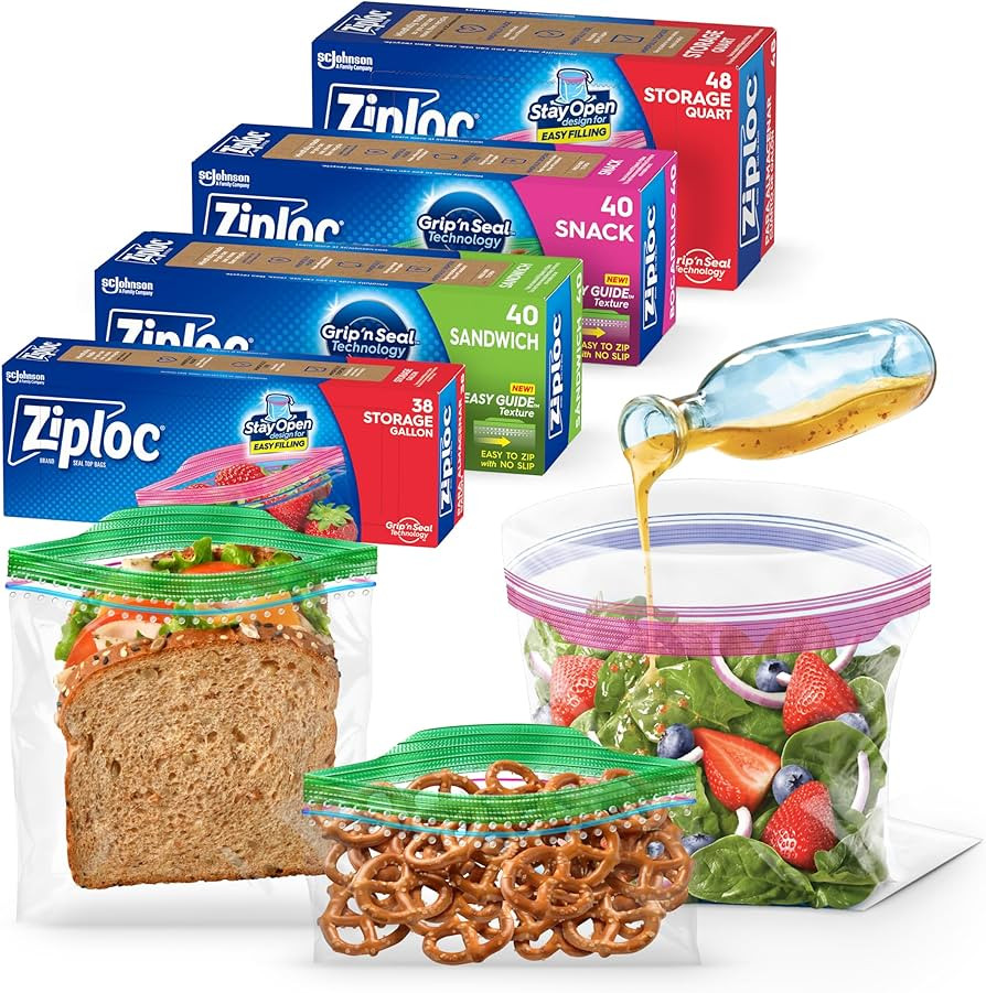 Ziploc Food Storage and Sandwich Bags Variety Pack, Stay Open Design with Stand-Up Bottom, Easy t... | Amazon (US)