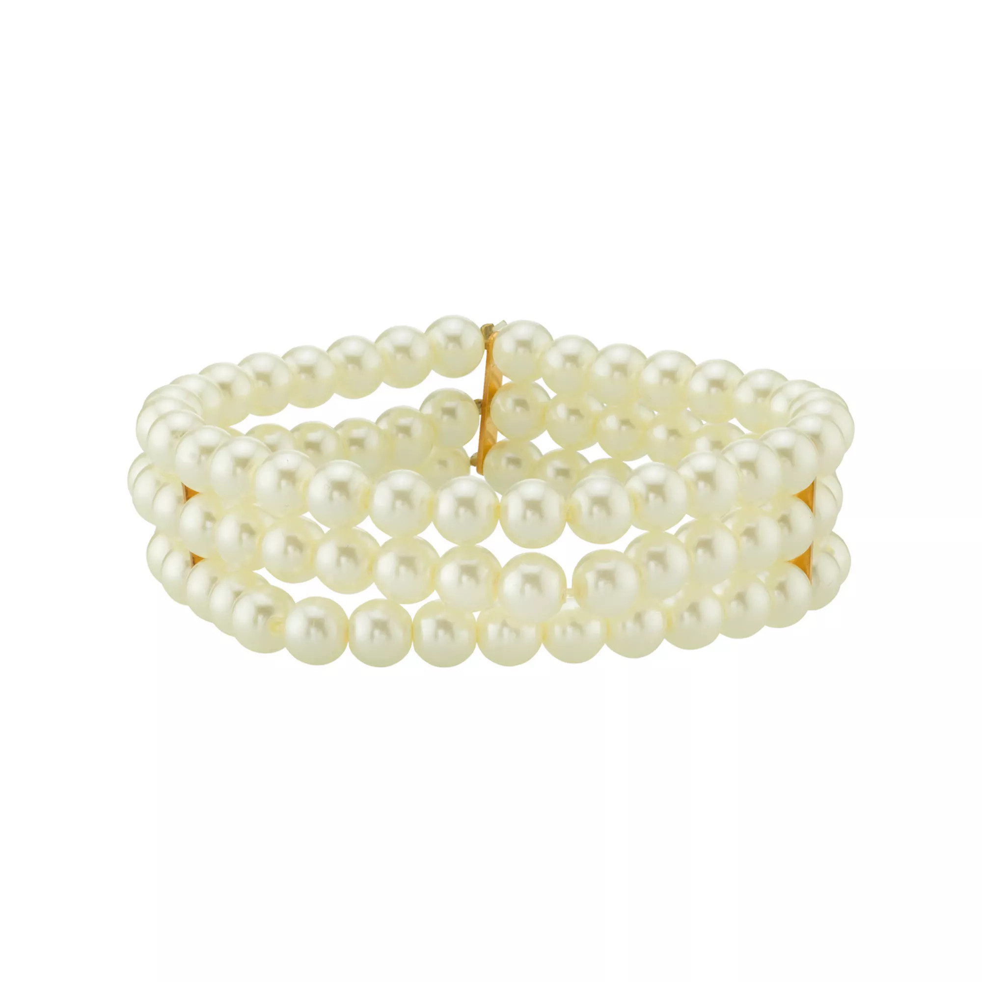 1928 Gold-Tone Faux Pearl 3-Row Stretch Bracelet | Kohl's