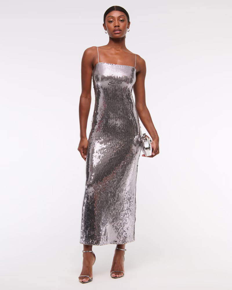 Straight Neck Sequin Midi Dress | Abercrombie & Fitch (US)