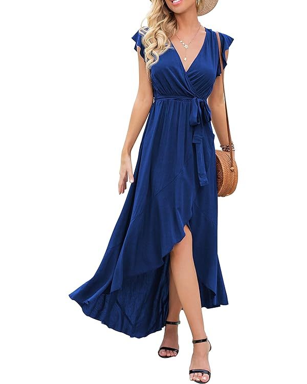 GRECERELLE Women's 2023 Summer Floral Print Cross V Neck Dress Bohemian Flowy Long Maxi Dresses | Amazon (US)