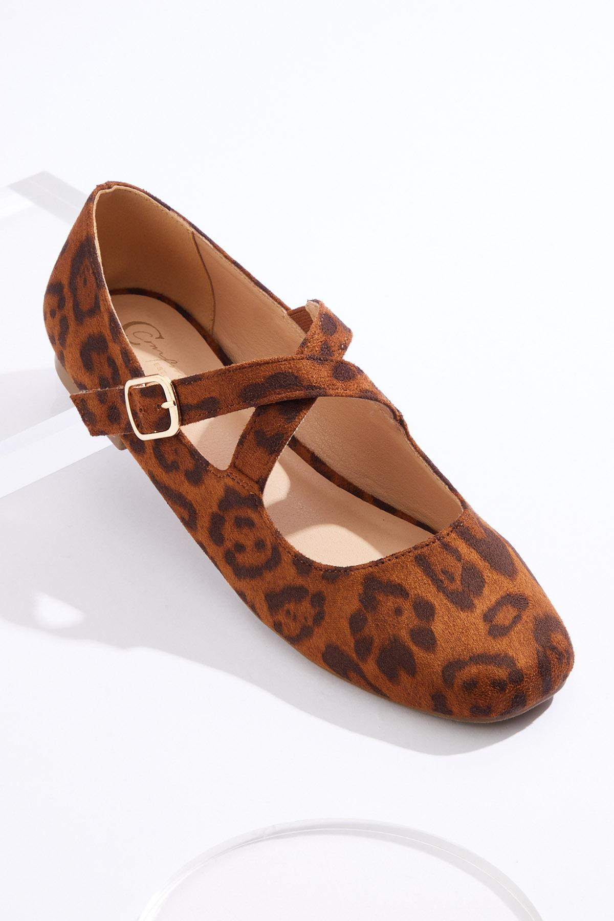 Leopard Print Criss Cross Strap Mary Jane Flats | Cato Fashions