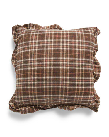 18x18 Woven Plaid Ruffle Trim Pillow | Polyester | Marshalls