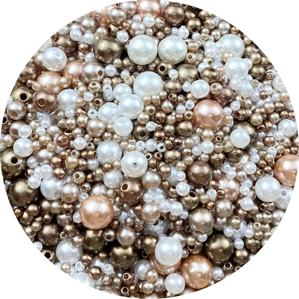 60g Mixed 3-10mm Round Pearl Beads with Hole Loose Satin Plastic Crafts Beads for DIY Jewelry Mak... | Amazon (US)