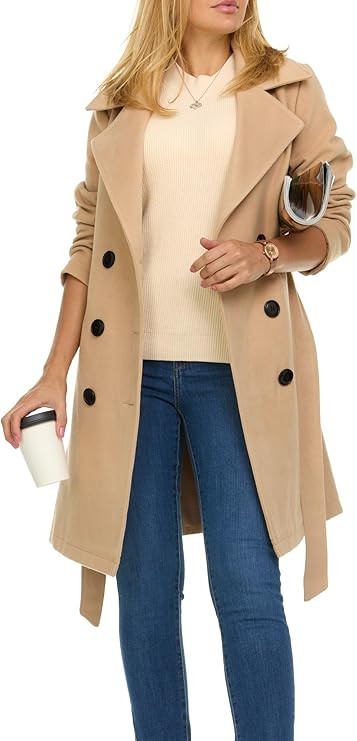 Steve Madden Trench Coat for Women – Double-Breasted Long Winter Faux Wool Coat | Amazon (US)