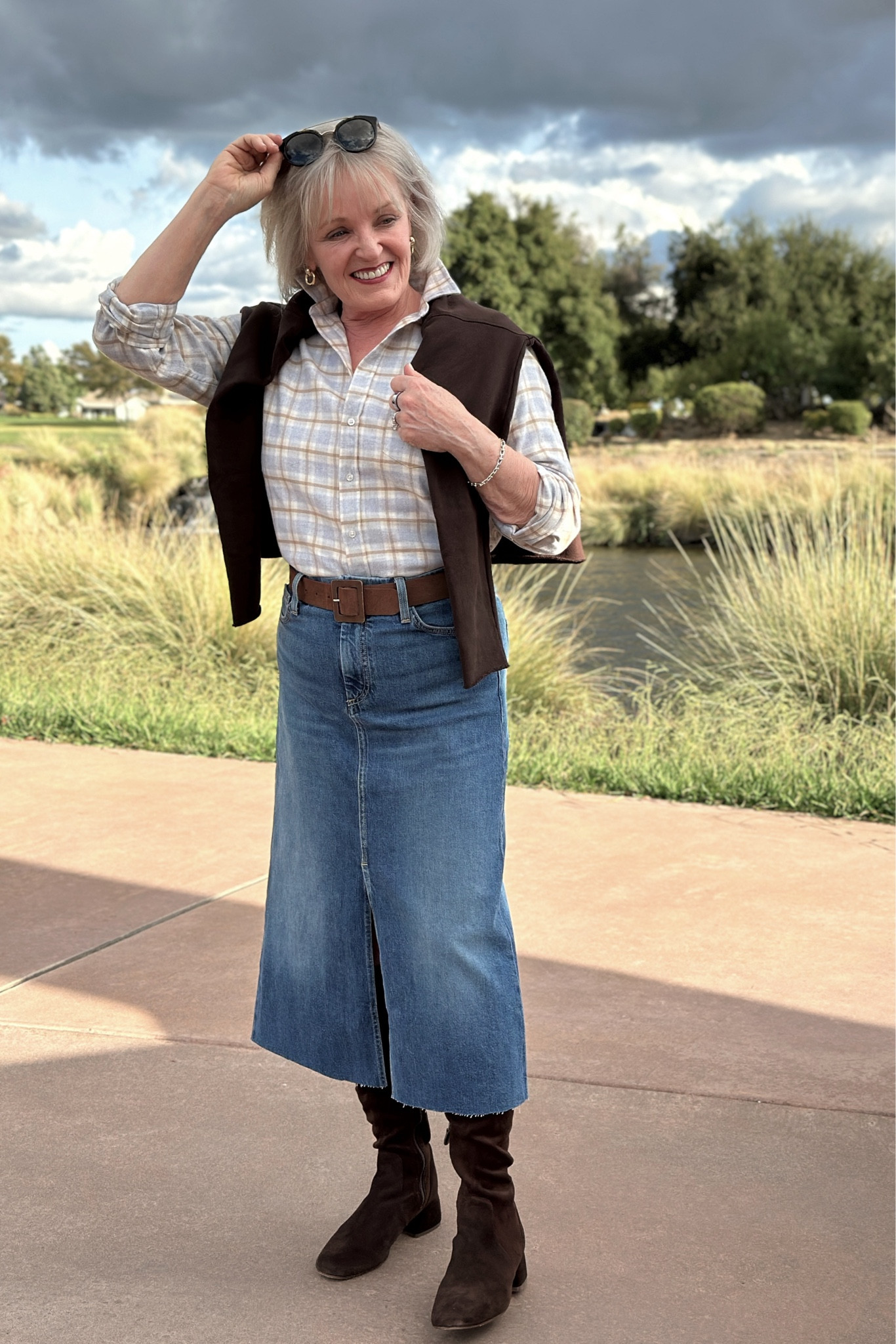 Fall calls for soft layers in cozy fabrics. 🍁 
I’m loving this cozy Patrick Triple Fleece in the color Irish Chocolate (size S).
I’m wearing it over the softest Italian Flannel Shirt in a pretty gray plaid (sizes) and the Donnybrook Denim Skirt (size S)
#FrankandEileenPartner #wearloverepeat 
#flannelshirt #denimskirt


#LTKSeasonal #LTKStyleTip #LTKOver40

#LTKOver40 #LTKStyleTip #LTKSeasonal