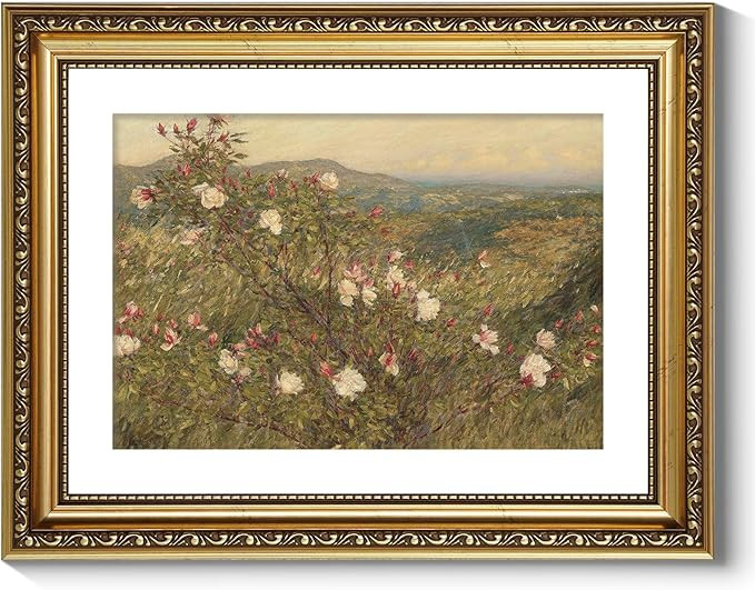 ARPEOTCY Vintage Gold Framed Wall Art, Retro Floral Pink Roses Landscape Paintings, Flowers Canva... | Amazon (US)