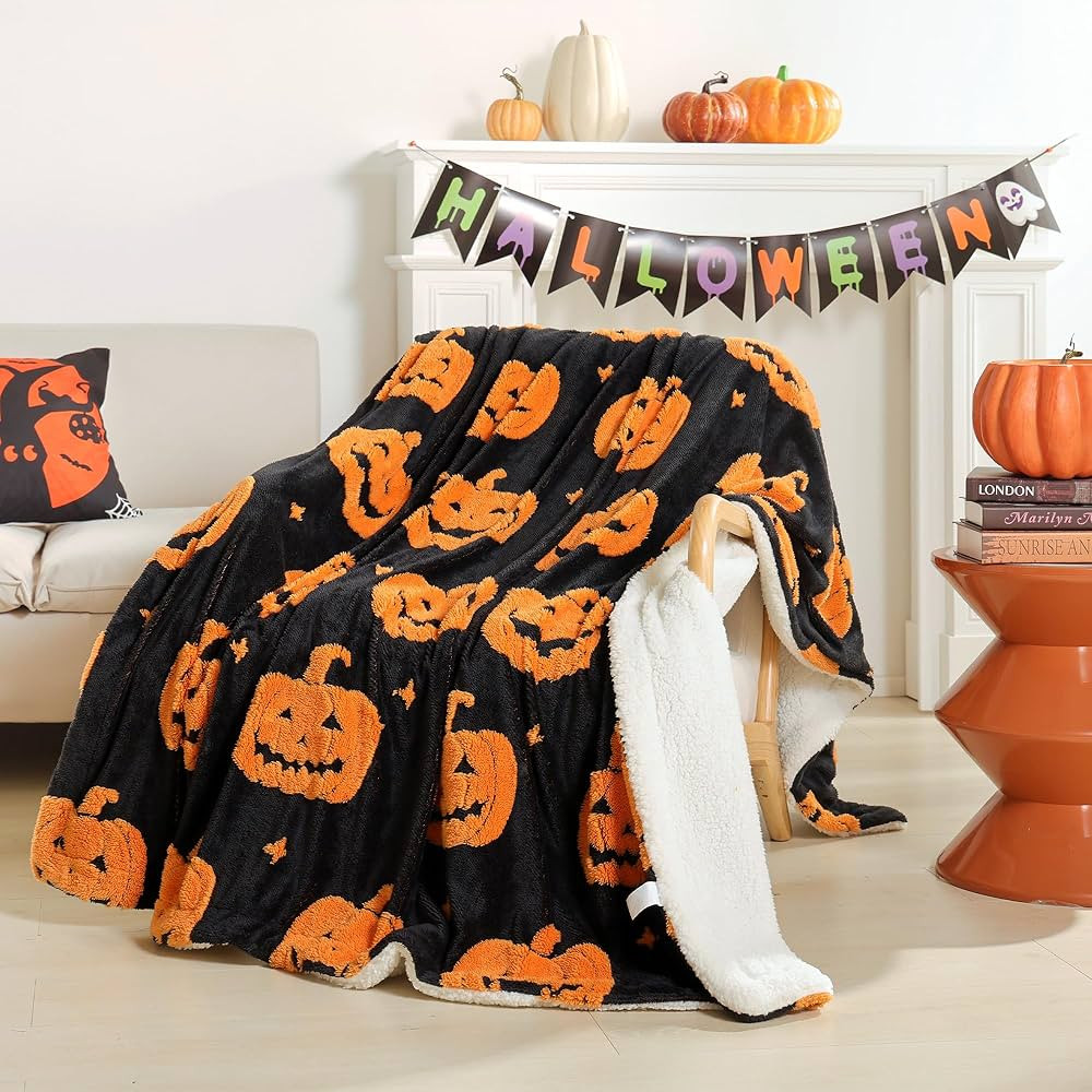 Smoofy Throw Blanket Halloween Blanket with Orange Pumpkin Black Throw Blankets for Bed and Couch... | Amazon (US)