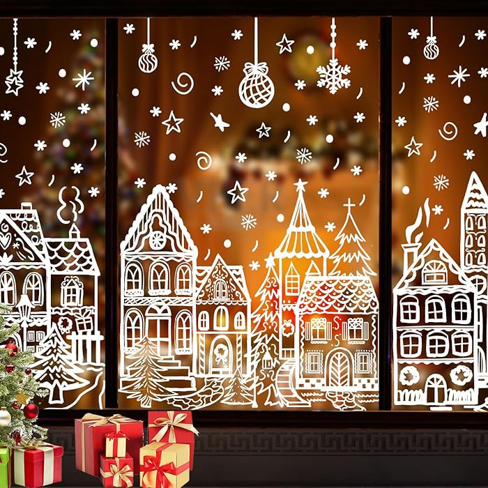 DIYDEC 15.7 * 27.5'' Large Christmas Window Stickers 4 Sheets White House Xmas Window Clings for ... | Amazon (US)