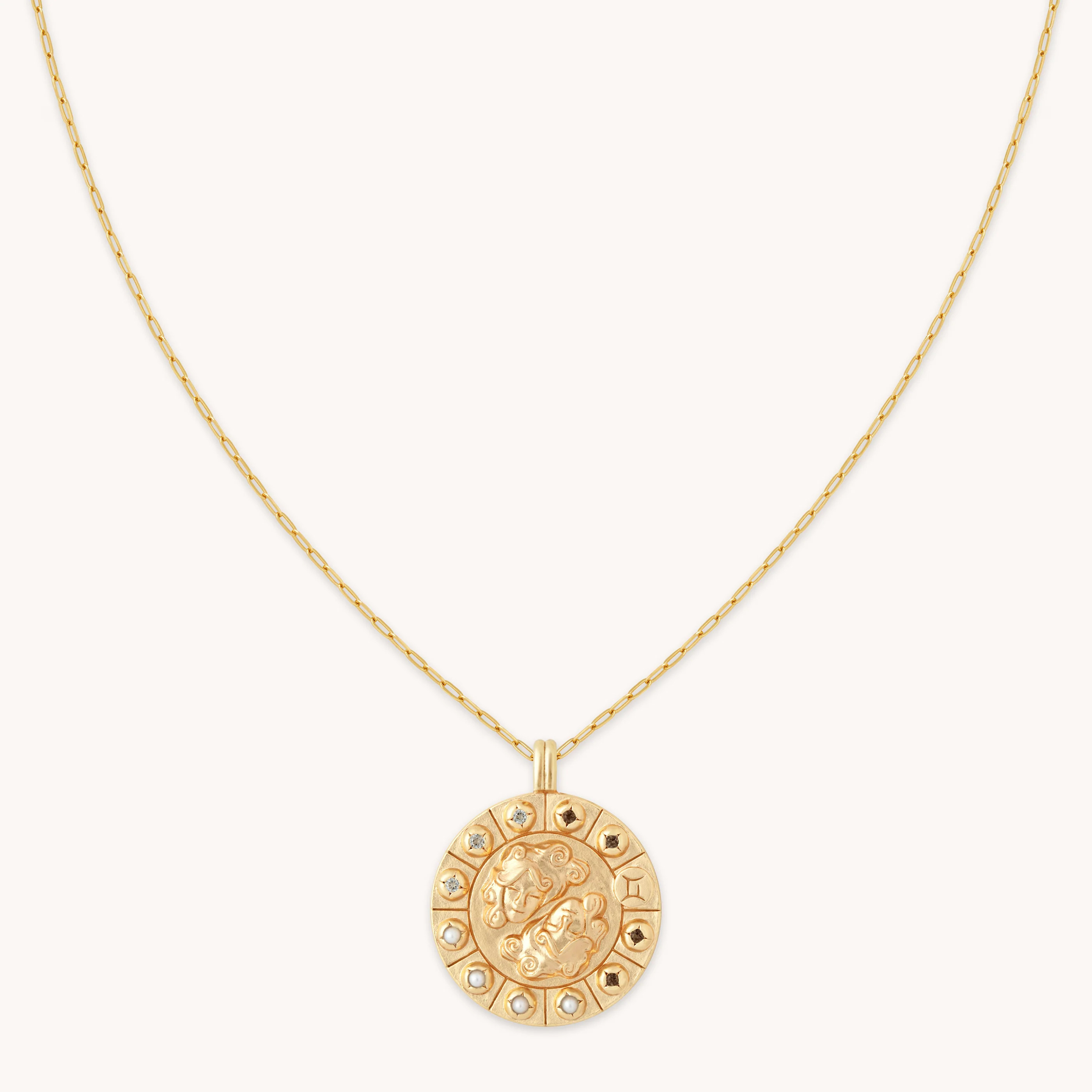 Gemini Bold Zodiac Pendant Necklace in Gold | Astrid & Miyu UK