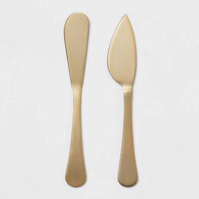 2pc Stainless Steel Cheese Spreader and Knife Set Gold - Threshold&#8482; | Target
