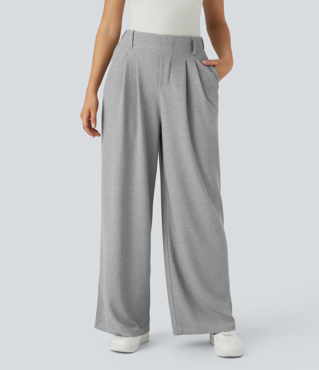 Halara Halara Flex™ High Waisted Pocket Wide Leg Waffle Work Pants - Waffle Gray - XS(regular) sweatpants jogger pants stacked sweatpants | HALARA