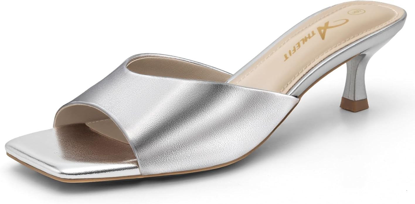 Athlefit Kitten Heels for Women Heeled Sandals Square Open Toe Low Heels Comfortable Slip On Slid... | Amazon (US)