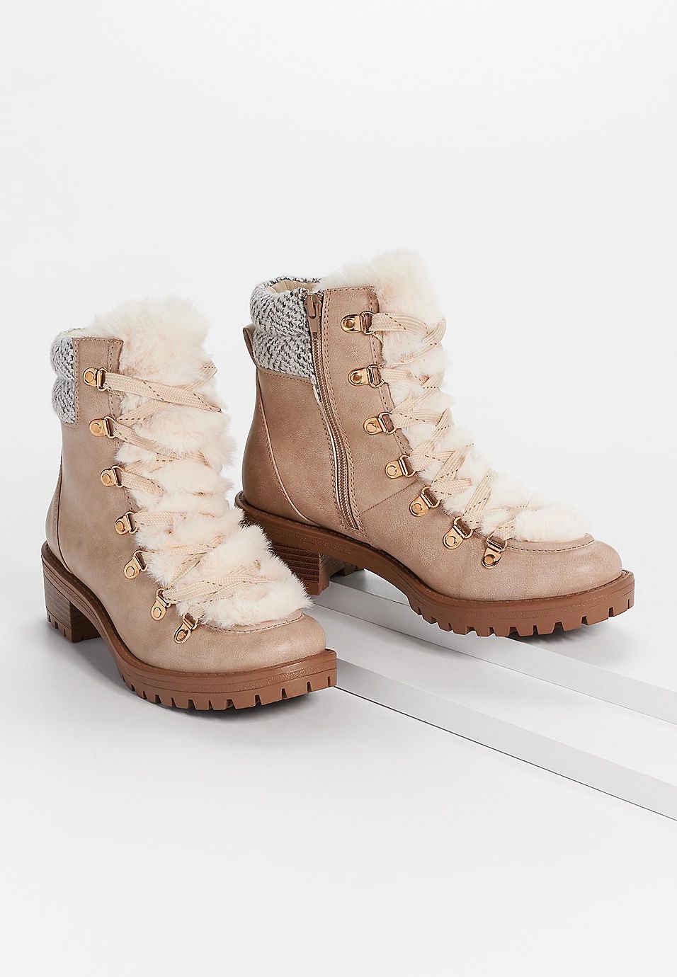 Cassie Faux Fur Trim Knit Collar Hiker Boot | Maurices