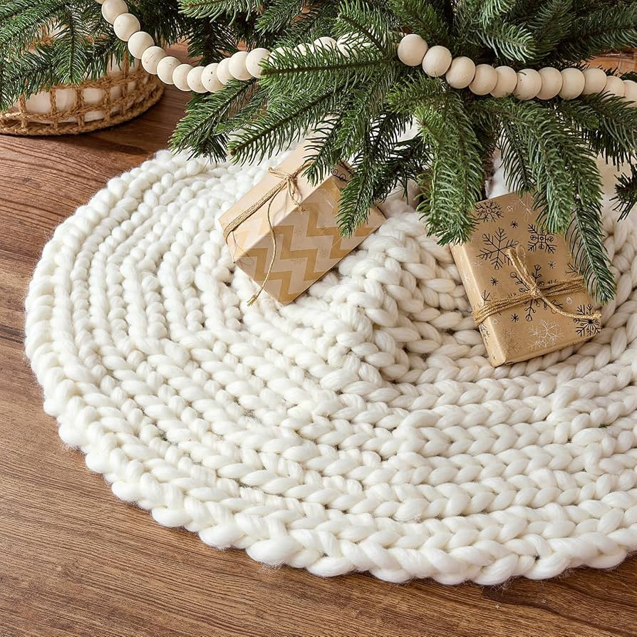 36 inch Christmas Tree Skirt: Chunky Knit Tree Skirt for 6ft Tree, Crochet Cream White Small Tree... | Amazon (US)