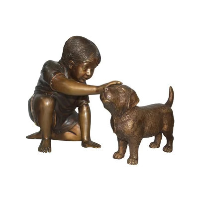 Boy And Dog Bronze Statue - Size: 30"L X 18"W X 18"H | Wayfair North America
