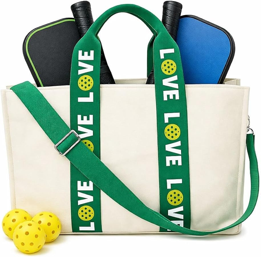 Pickleball Tote Bag Large Capacity Canvas Court Bag Two Zipper Pockets, Stylish Gift for Pickleba... | Amazon (US)
