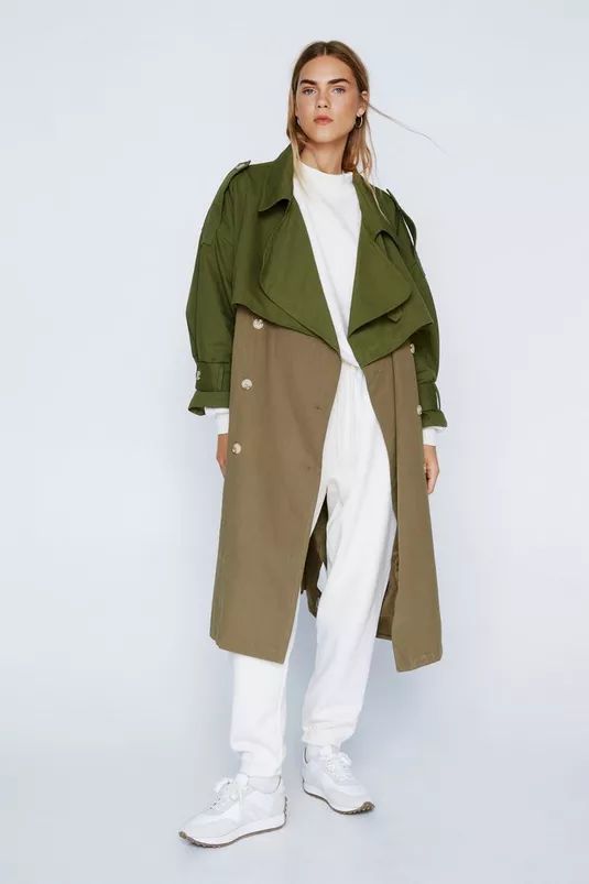 Two Tone Belted Oversized Trench Coat | Nasty Gal (US)