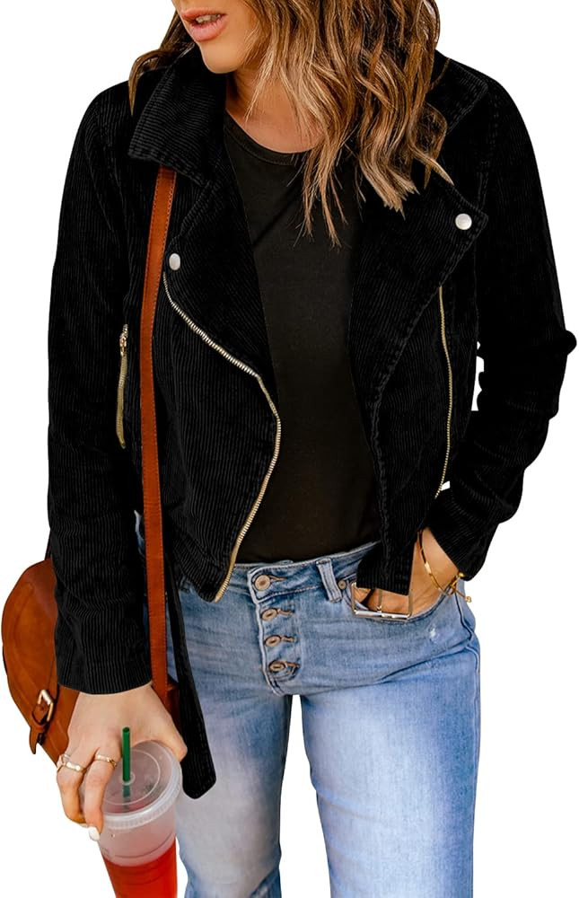 Dokotoo Womens 2022 Winter Fall Zip Up Corduroy Short Jackets Coats with Belt | Amazon (US)