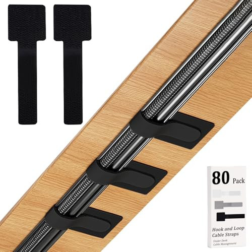 80PCS Hook and Loop Cable Straps, Cable Management Under Desk, Self Adhesive Cable Ties, Reusable Wire Organizers for Cords, Adjustable Cord Organizers for Desk, Home Office Essentials, Black | Amazon (US)