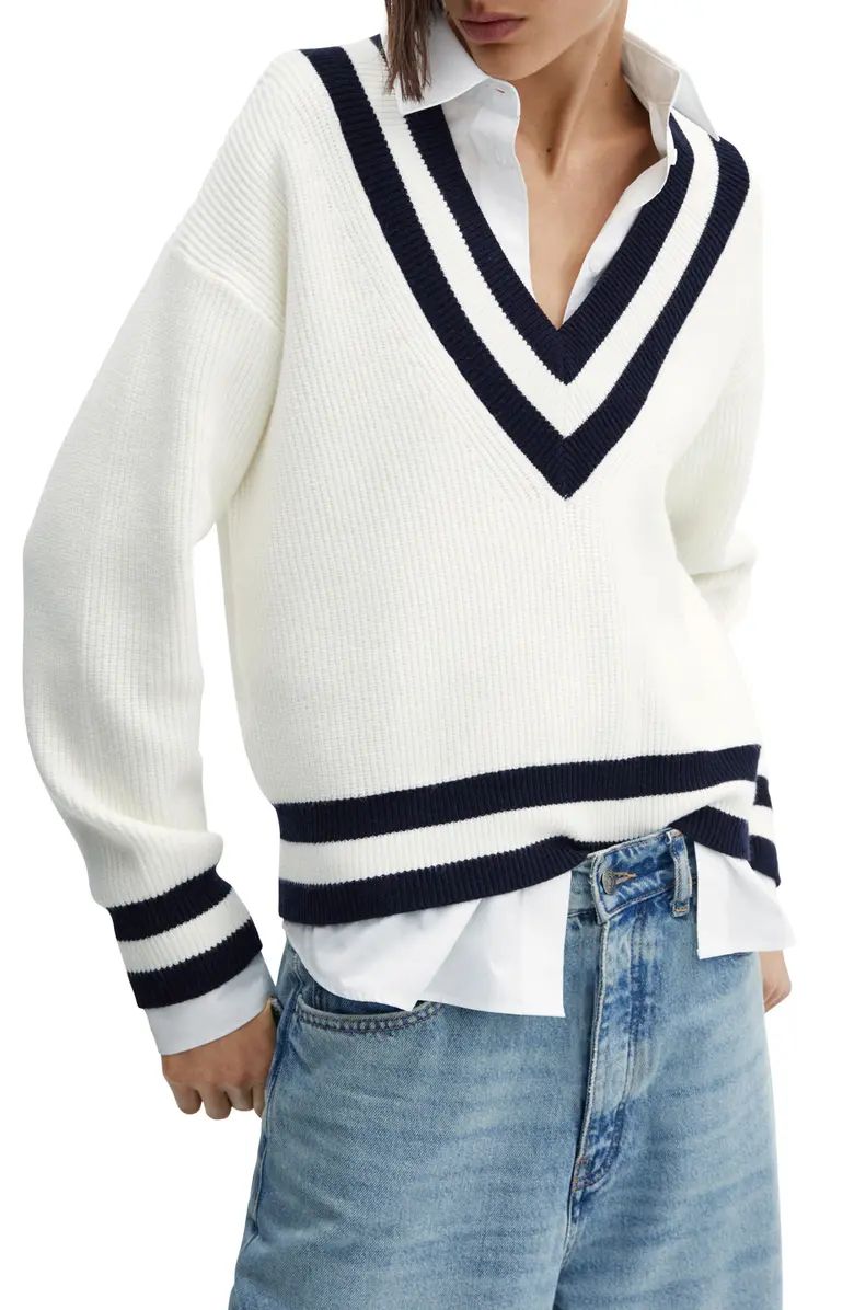 MANGO Contrast Stripe V-Neck Sweater | Nordstrom | Nordstrom