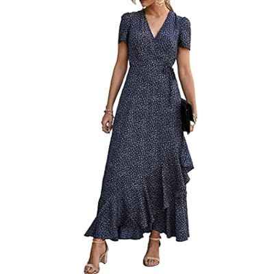 PRETTYGARDEN Women's Summer Wrap Maxi Dress Casual Boho Floral V Neck… | Amazon (US)