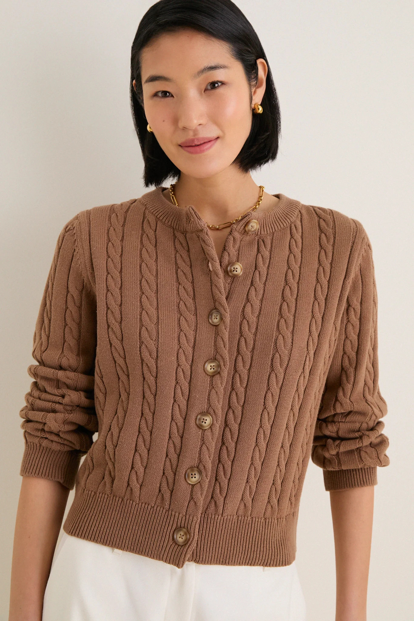 Mocha Cotton Cable Draper Cardigan | Tuckernuck (US)