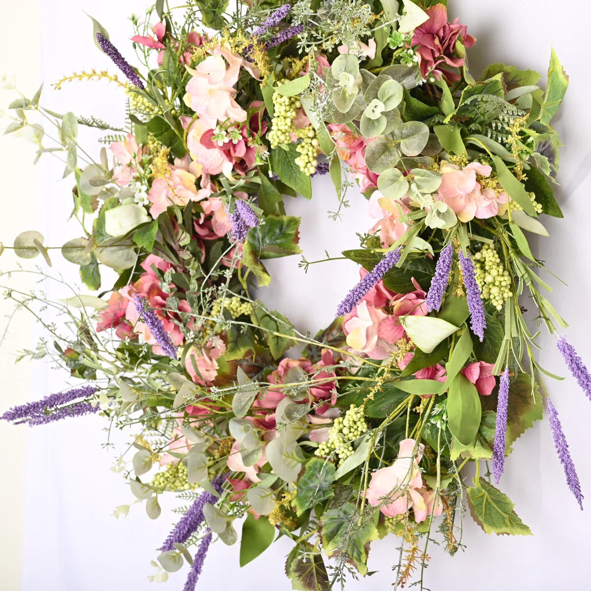 26" Faux Hydrangea Spring Summer Floral Wreath for Front Door | Wayfair North America