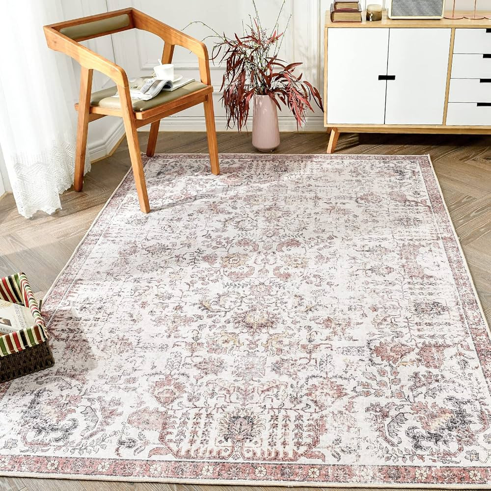 jinchan Area Rug 5x7 Vintage Rug Indoor Flodable Thin Rug Retro Accent Rug Distressed Carpet Red ... | Amazon (US)
