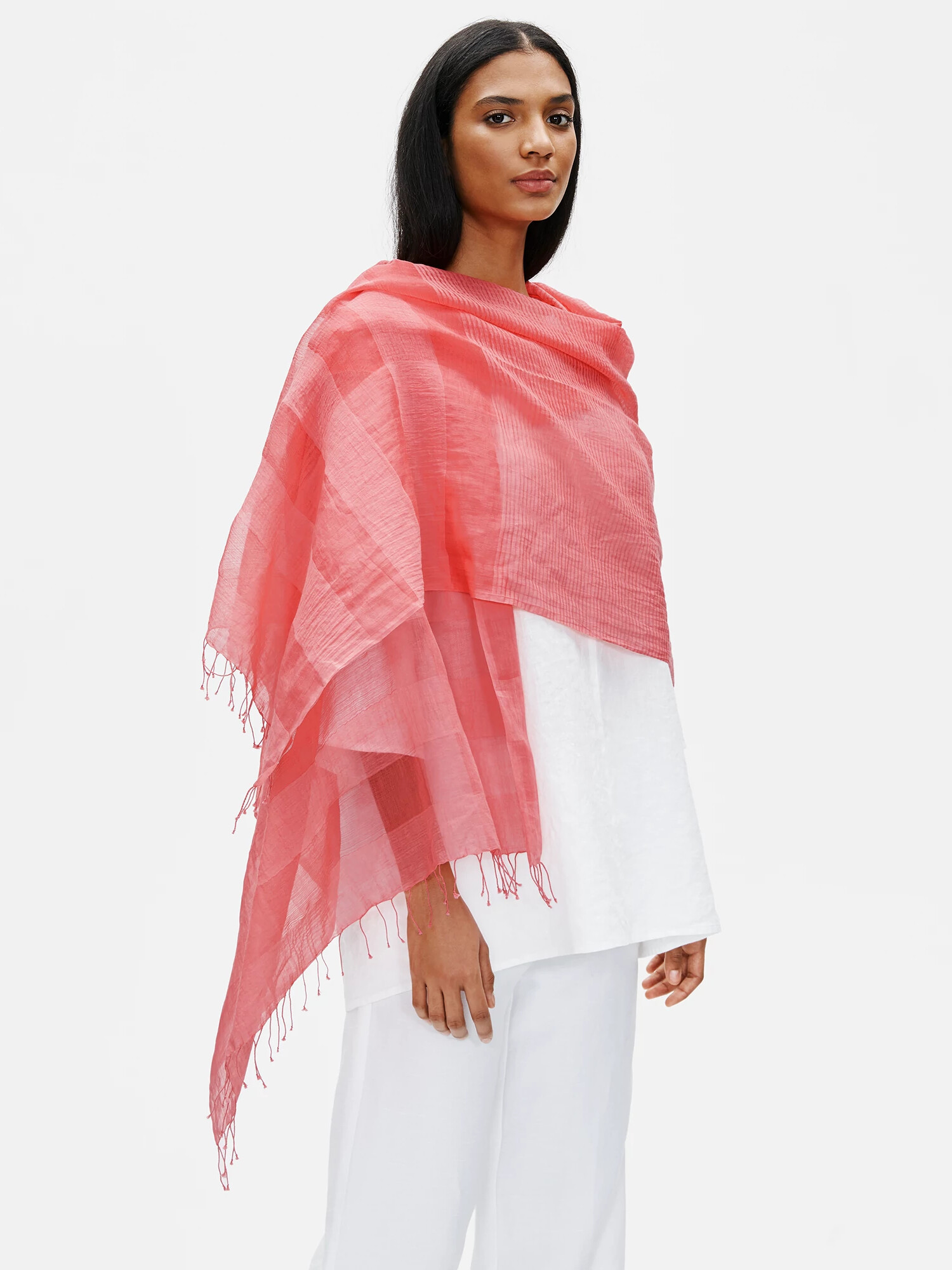 Handloomed Organic Cotton Silk Stripe Scarf | Eileen Fisher
